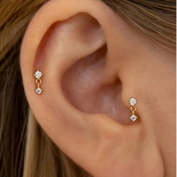 1pair Exquisite Women's Ear Stud & Nose Stud Set, Suitable For Everyday Wear