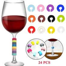 24 CPS Wine Glass Markers Silicone Drink Markers For Wine Glasses, Champagne Glasses, Cocktails, Martinis, Cheers Tastings, Parties, Christmas, And New Year Celebrations. These Practical Wine Glass Charms Are Made Of Glass Silicone And Are Perfect For Your Party. They Can Be Used As Gifts For Friends, Family, And Hosts. Decorate And Identify Your Wine Glasses, Bottles, Cups, And More,Christmas Gifts,Merry Christmas, For Outdoor, Camping - Multicolor - View 6