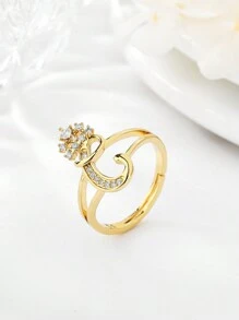 1 件时尚个性化锆石 26 字母戒指，女士可调节情侣戒指，奢华礼物，海外全新设计