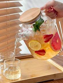 1pc Heat Resistant Glass Tea Pitcher/Cold Water Jug With Thickened Body, Large Capacity For Summer - White - View 6