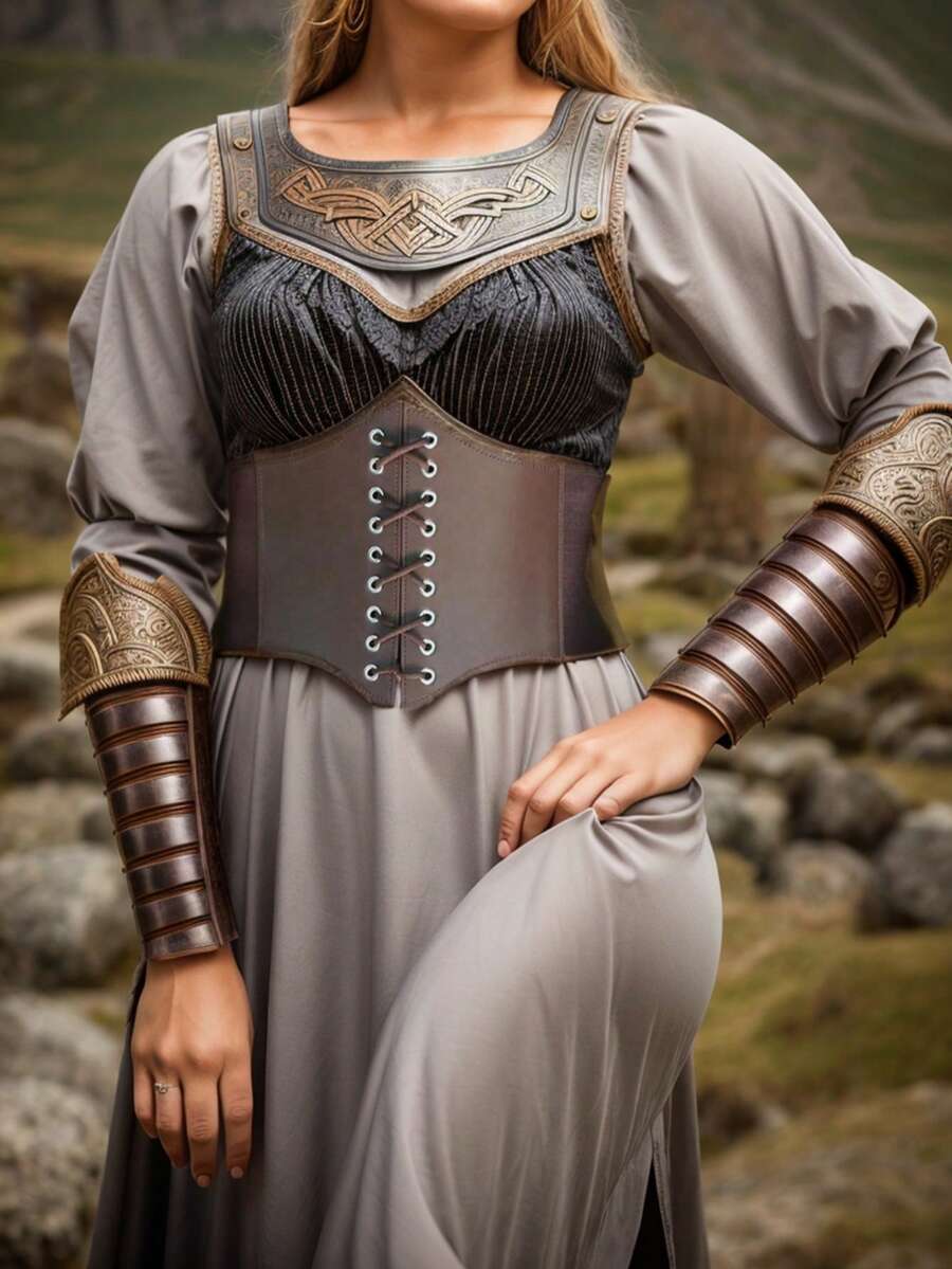 1入組啡色/黑色中古騎士風格PU皮革寬腰帶，文藝復興節日服飾配件，龐克風格腰帶，戲劇Cosplay的復古配件 - 黑色 - 查看 1