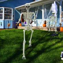 10 bộ đồ trang trí Halloween hình bộ xương có thể uốn cong 16", đạo cụ hình bộ xương bằng nhựa cho sân, vườn, trang trí nhà ma - Màu be - Xem 11