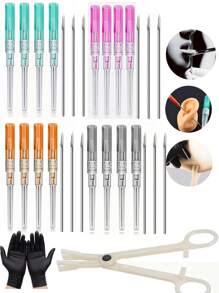 9pcs/Set Sterile Mixed Size Stainless Steel Piercing Tools. 7pcs Piercing Tools + 1 Tweezers + 1 Pair Gloves To Handle (14G 16G 18G 20G) IV Catheter Sealing Papers, Random Color & Text. Hollow Piercing Hole, Suitable For Men & Women Ear, Nose, Navel, Lip, Eyebrow, Tongue, Soft Tissue Piercing Beauty Tools