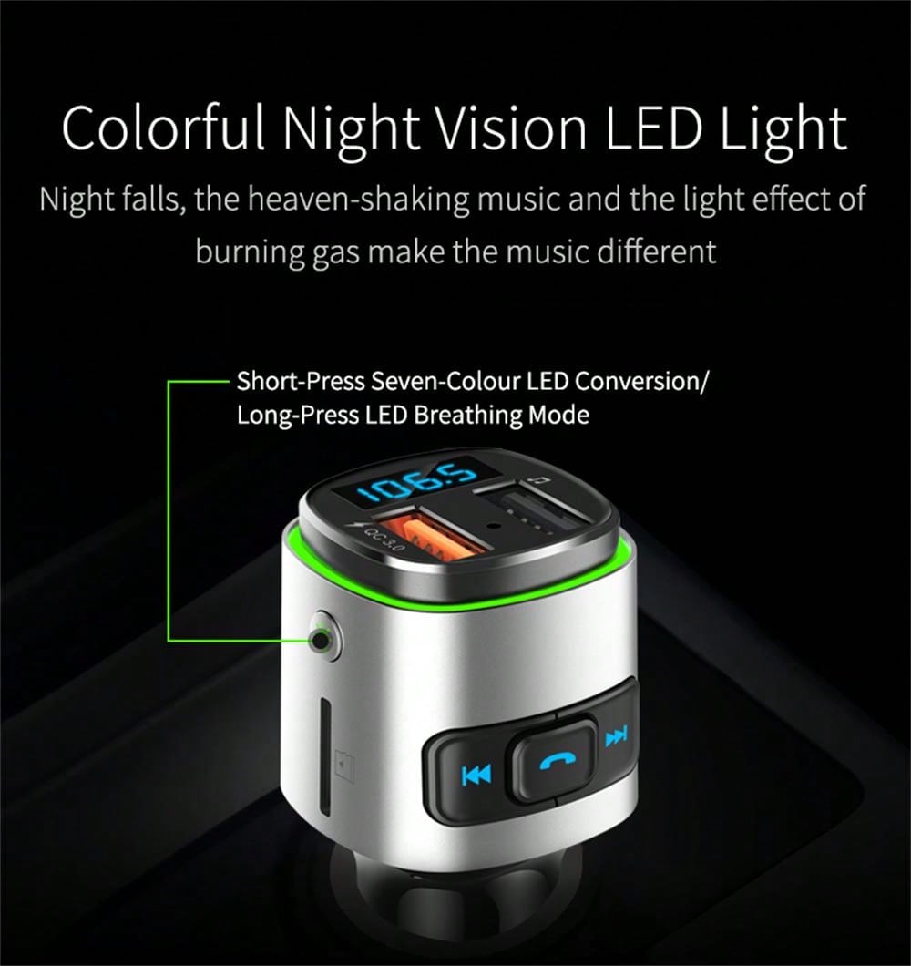 Bluetooth Lossless Music & Seven-Color Light Car Charger Intelligent Quick Charge_voghion.com