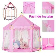 Tienda Campaña Infantil Carpa Plegable Para Niños,Casa de Campaña para Niñas, Carpa Castillo de Princesas , Portable Casitas Grandes Infantiles Interior para niño,Regalo Especial & Castillo de princesas,Castillo Tienda Plegable Princesa Para Niños Juguete Con Cortinas Carpa Casa Campaña Hexagonal Portátil Niña Niño Decoración Infantil Para Interiores y Exteriores Colores - Rosa - Ver 4