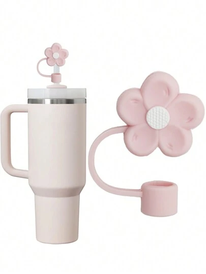 1pc Cartoon Flower Shaped Silicone Straw  Cover For  Cup,Reusable Straw Cover Airtight And Dustproof Drinking Straw Cover Splashproof Straw Cute Cover Accessories