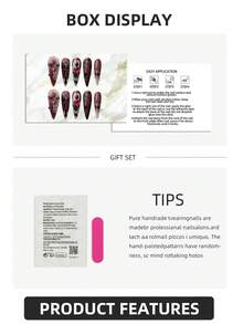 多巴胺Cool Little Devil 10入組長指甲Y2K甜美酷女孩粉色3D小惡魔眼心鏈帶蝴蝶結假指甲，適用於派對、跳舞和日常穿著。按壓式指甲美甲用品 - 粉色 - 查看 7