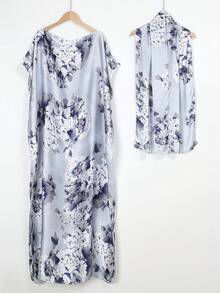 1pc Printed Beach Holiday Pareo Sarong Cover-Up With Scarf - Multicolor - View 5