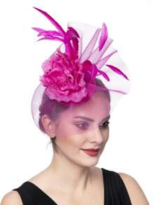 1pc Women's Kentucky Derby Fascinators Tea Party Hat Mesh Floral Feather Hair Clip Fascinator Headwear For Wedding Cocktail - A - View 3