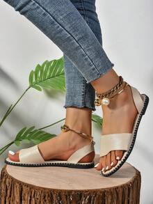 Nữ Plus Size Khóa Ngọc Trai Giày Đế Bằng, Phong Cách Mùa Hè Mới Phù Hợp Với Cổ Tích Phiên Bản Hàn Quốc Giày Váy Học Sinh - Màu be - Xem 4