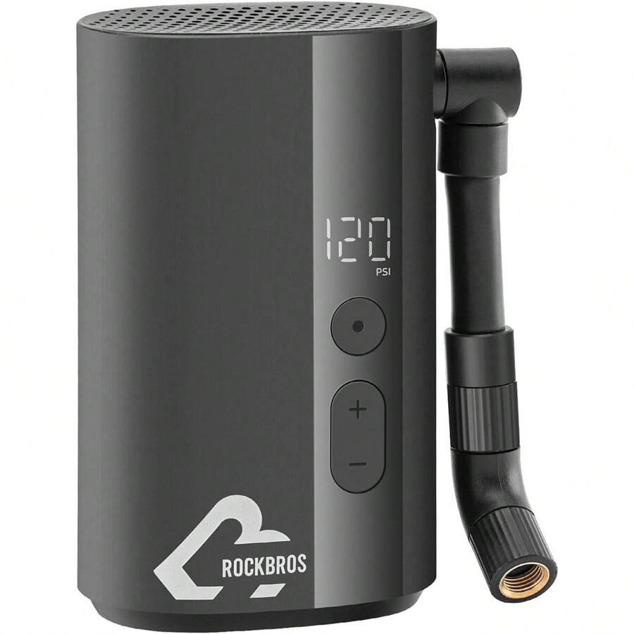ROCKBROS Mini Bike Pump Electric 150PSI, 32s Fast Inflate Bike Tire Pump With Digigt Guage, Auto-Shutoff Air Pump With Presta And Schrader Valve - Black - View 1