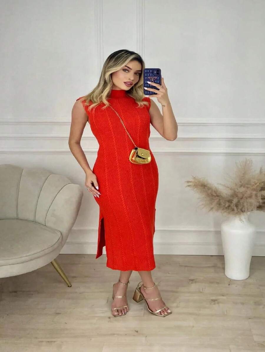 Women Sweater Dresses - trái cam - Xem 1