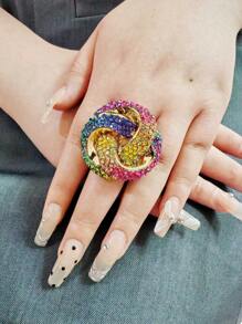 1 pièce Bague fleur de rose en métal 3D exagérée avec des strass, porter élégamment pour les occasions de fête décontractées, idéal pour la Saint-Valentin, la mère, la fête des mères, en cadeau