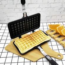 1pc Durable Aluminum Alloy Waffle Maker With Long Handle And Non-Stick Plates - Perfect For Baking Double-Sided Waffles At Home - Black - View 9