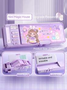 1入多功能筆袋,原子筆盒,可變形密碼鎖,雙層文具盒 - 粉色 - 查看 8