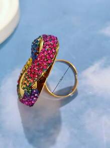 1 pièce Bague fleur de rose en métal 3D exagérée avec des strass, porter élégamment pour les occasions de fête décontractées, idéal pour la Saint-Valentin, la mère, la fête des mères, en cadeau