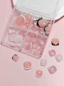 VV MEI JIA ER 96片装（黑色法式/白色法式/花卉/法式）短方形按压式脚趾甲，全覆盖设计，4片亮面假脚趾甲，法式风格，夏季美甲套装，适合女性和女孩，配有可重复使用的收纳盒 - 彩色 - 查看 4