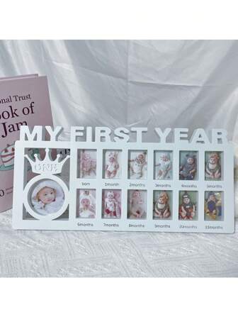1pc 'MY FIRST YEAR' Baby Children's Growth Record Photo Frame, Plastic Lettering One Year Old Commemorative Picture Frame For Wall Or Table Decoration Baby Shower Family Decorations Gifts Baby Shower Easter Gifts Things For Girls/Boys