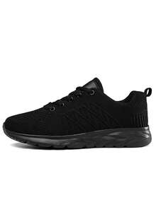 Nuevos zapatos deportivos para hombres transpirables y tejidos en verano, tenis ligeros, cómodos y con amortiguación para el uso diario, fitness, entrenamiento y carrera - Negro - Ver 5