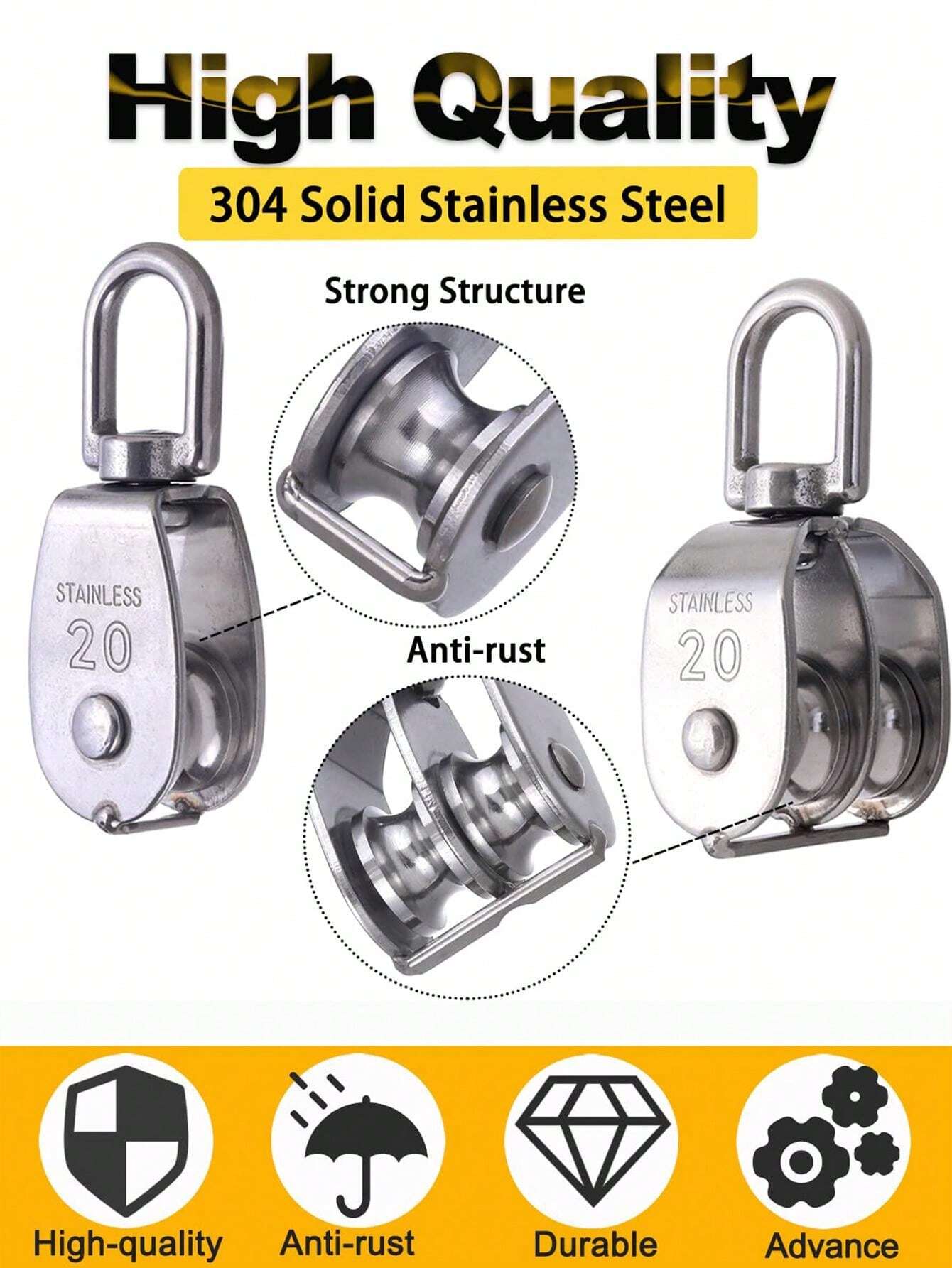 1 Pc 304 Stainless Steel M15 Single/Double Pulley Block, Wire Rope