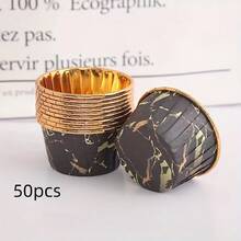 50pcs Thickened Marble-Patterned Muffin Cups, Cake Paper Trays, High-Temperature Resistant Baking Cups, Baking Greaseproof Paper - 50pc Single-sided Gold Stone Pattern Cake Tray - View 8