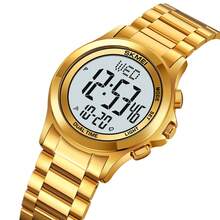 SKMEI商務男士不銹鋼防水手錶，搭配EL背光、碼錶功能，熱銷跨境電子手錶 - 金色 - 查看 6