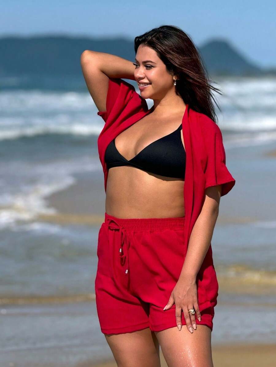 Conjunto Feminino Kimono/Cardigan e Short Plus Size