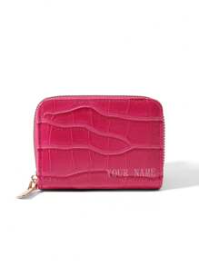 Customized Name Signature Fashionable Multi-Slot Crocodile Pattern Couple Wallet, Short Wallet, Valentine's Day/Mother's Day/Birthday Gift - Hot Pink - View 5