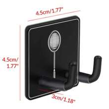 Conjunto de 2 soportes para montar en pared raquetas de bádminton negras, gancho de metal para colgar raquetas de tenis, adecuado para garaje, dormitorio, gimnasio y lugares de ejercicios - Negro - Ver 2