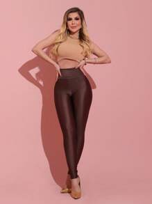 Calça legging 3D marrom skinny feminina - Marrom - Visão 1
