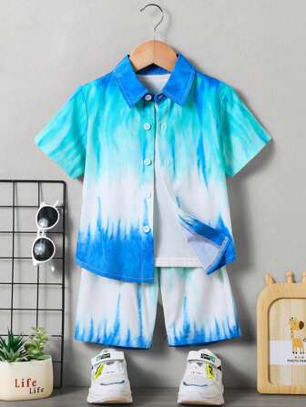 Young Boy Tie Dye Short Sleeve Shirt & Shorts Without Tee For Summer