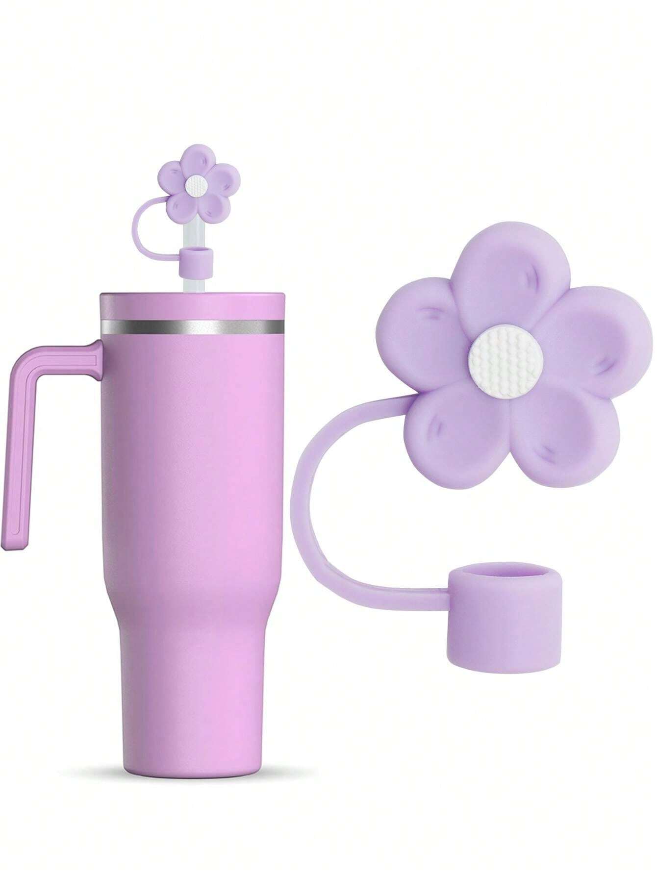 1pc Cartoon Flower Shaped Silicone Straw Cover For Cup,Reusable Straw
