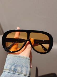 1pc Women Oversized Fashionable Visor Fashion Glasses, Suitable For Summer Vacation, Boho Style In Black, Beige, Tortoiseshell, Yellow, Transparent, Tea Color, White, Vintage Minimalist Design For Commuting And Holidays, All Season For Summer Beach Vacation,Outdoor,Travel - 彩色 - 查看 16