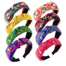 1件复古风格宽结刺绣发箍，女士款，宫廷文化时尚发箍，发带，发箍，发饰，头饰 - 彩色 - 查看 4