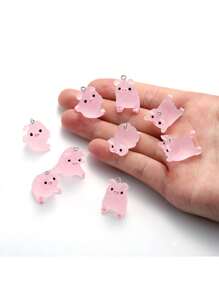 5入組五種款式迷你豬可愛夜光樹脂材質鑰匙扣手鍊項鏈掛件，DIY手工珠寶配件製作22*25.5mm W274 - 夜光樹脂小豬-5件 - 查看 12