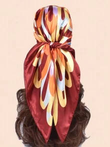 YWQLWJ 1入2024春季新款頭巾，優雅花卉印花絲綢圍巾頭巾，90cm方形圍巾頭巾，適用於打造時尚形象的髮帶及頭飾 - 彩色 - 查看 3