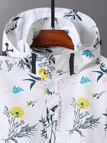 Women's Hooded Camouflage Windbreaker Jacket With Plant Print, Long Sleeve For Outdoor Sports Workout Jacket