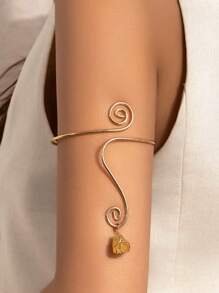 1 peça estilo boêmio vintage assimétrico cristal turquesa pingente espiral aberto pulseira, adequado para uso diário feminino e decoração casual de férias, charmoso presente de joia corporal (formato e tamanho do pingente turquesa aleatórios)