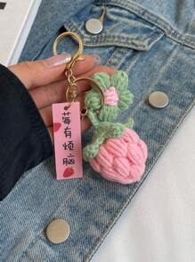 精致手工编织可爱吊坠编织创意针织钩针钥匙扣女包配饰礼品钩针配件 - 粉色 - 查看 2