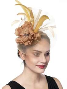 1pc Women's Kentucky Derby Fascinators Tea Party Hat Mesh Floral Feather Hair Clip Fascinator Headwear For Wedding Cocktail - A - View 8