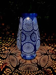 1pc Solar Power Iron Hollow Lantern Lamp, Decorative Garden Path Light, Simple Countryside Landscape Lighting With Hollow Floral Pattern, Auto On/Off, No Electricity Required