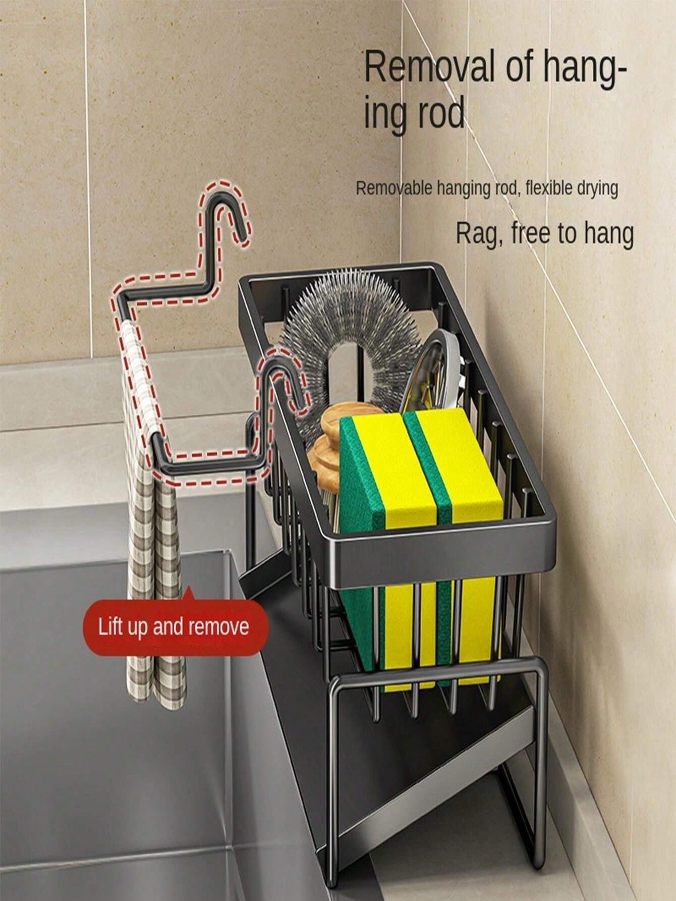1pc Punch-Free Kitchen Sink Faucet Spice Rack With Rag Drain - Organize ...