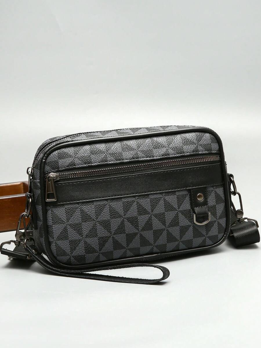 时尚拼色风车图案男士单肩包，便携斜挎包，适合工作或购物 随机拉链侧包 返校学生通勤时尚夏季包 学校用品 男士单肩包 男士包 斜挎包 侧包 秋季信使包 男士包 圆筒包 旧款万圣节 男士圣诞礼物 尖叫男士包 冬季 - 黑色 - 查看 1