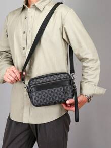 时尚拼色风车图案男士单肩包，便携斜挎包，适合工作或购物 随机拉链侧包 返校学生通勤时尚夏季包 学校用品 男士单肩包 男士包 斜挎包 侧包 秋季信使包 男士包 圆筒包 旧款万圣节 男士圣诞礼物 尖叫男士包 冬季 - 黑色 - 查看 2