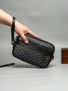 时尚拼色风车图案男士单肩包，便携斜挎包，适合工作或购物 随机拉链侧包 返校学生通勤时尚夏季包 学校用品 男士单肩包 男士包 斜挎包 侧包 秋季信使包 男士包 圆筒包 旧款万圣节 男士圣诞礼物 尖叫男士包 冬季 - 黑色 - 查看 4