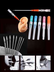 9pcs/Set Sterile Mixed Size Stainless Steel Piercing Tools. 7pcs Piercing Tools + 1 Tweezers + 1 Pair Gloves To Handle (14G 16G 18G 20G) IV Catheter Sealing Papers, Random Color & Text. Hollow Piercing Hole, Suitable For Men & Women Ear, Nose, Navel, Lip, Eyebrow, Tongue, Soft Tissue Piercing Beauty Tools