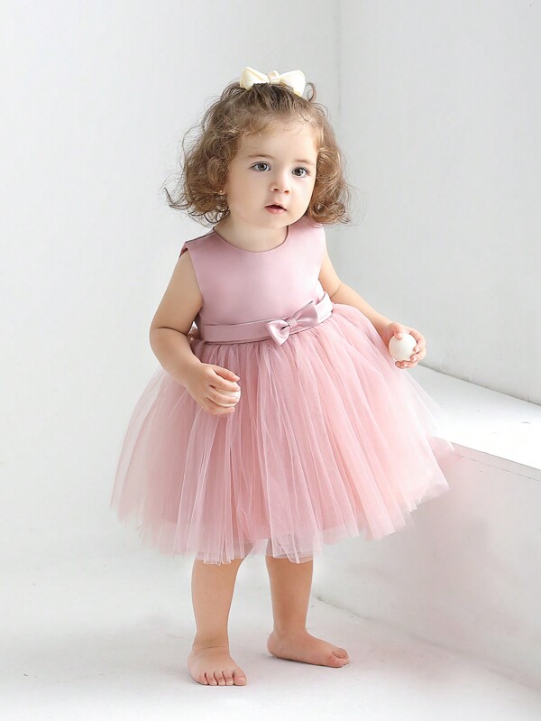 Pink Puffy Dress For Baby Girls, 0-2 Years, Suitable For Birthday Parties And Weddings