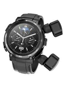 1入組時尚智能運動音樂耳機健康監測手錶，具備心率、血氧檢測、通話、付款和卡路里追踪功能 - 黑色 - 查看 2