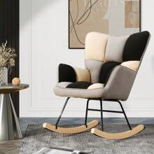 LIVINGANDHOME Living And Home Tufted Linen Upholstered Rocking Chair - Multicolor - View 6