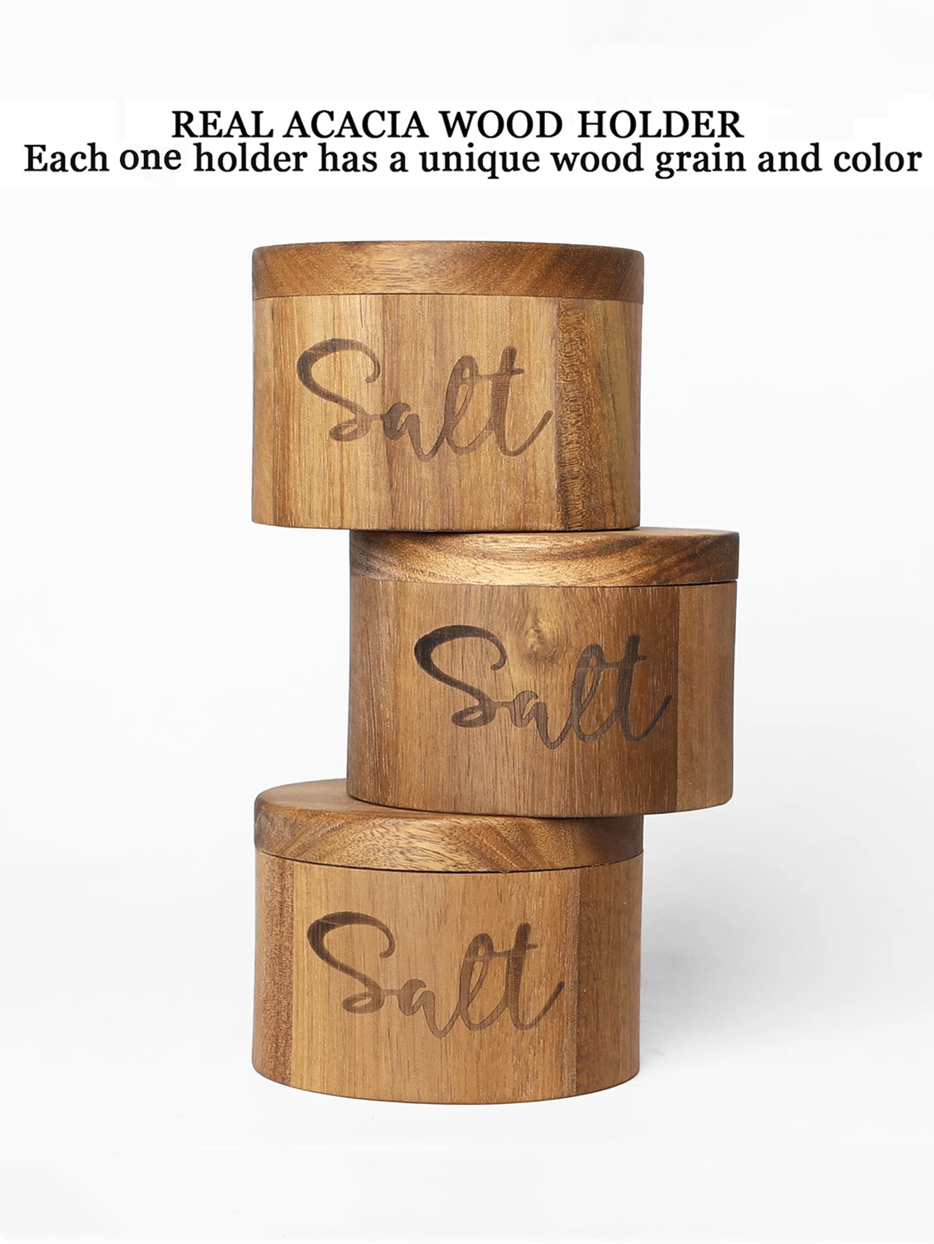1/2pcs Acacia Wood Salt And Pepper Box Set With Rotating Lid